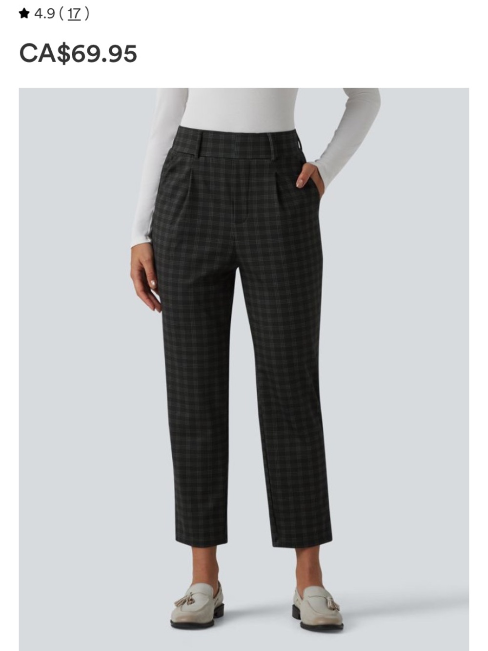 Halara Cropped Plaid Straight-Leg Dress Pants - Black/Grey/blue